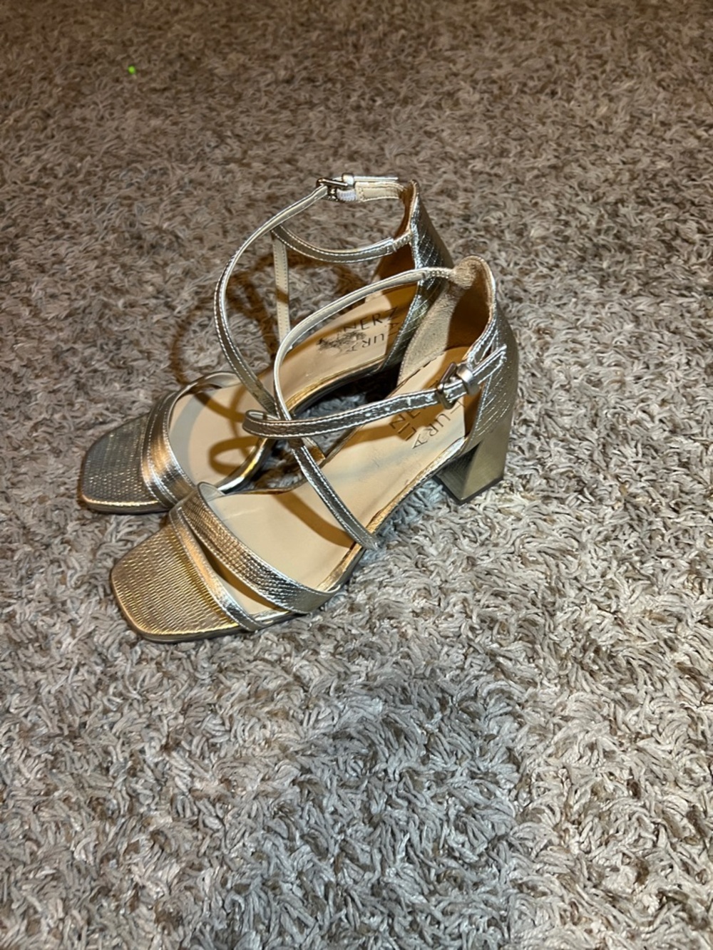 Naturalizer Silver Strappy Block Heel Sandals